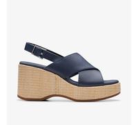 Clarks Womens Manon Wish Navy Leather Wedges Leather Casual