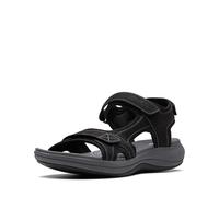 Clarks Women's Mira Bay Flat Sandal, Black Textile, 6.5 UK