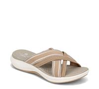 Clarks Women's Mira Isle Slide Sandal, Sand Combi Textile, 8 UK