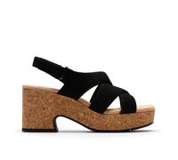Clarks Women's Nerisa Grace Black Nubuck Heeled Sandals, Wedge Sandals | Size: 7-Standard Fit Clarks Black 7-Standard Fit
