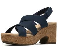 Clarks Women's Nerisa Grace Wedge Sandal, Navy Nubuck, 10