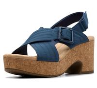 Clarks Women's Nerisa West Heeled Sandal, Navy Nubuck, 6.5