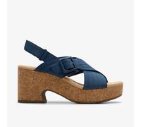 Clarks for woman. 26181793 Nerisa West navy leather sandals (39), 5 to 8 cm, Buckle, Velcro, Casual
