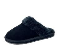 Clarks Womens Open Back Suede Leather Comfort Clog Slipper JMS0583C - Plush Faux Fur Trim - Indoor Outdoor House Slippers For Women, Black, 5.5 UK