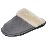 Clarks Womens Open Back Suede Leather Comfort Clog Slipper JMS0583C - Plush Faux Fur Trim - Indoor Outdoor House Slippers For Women, Pewter, 6.5 UK