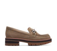Clarks Women's Orianna Bit Dark Sand Suede Loafers, Slip Ons in Beige | Size: 5.5-Standard Fit Clarks Beige 5.5-Standard Fit