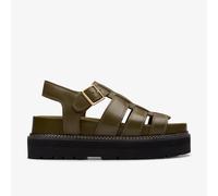 Clarks Womens Orianna Twist Dark Olive Leather Flatforms Leather Casual