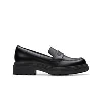 Clarks Women's Orinoco3 Edge Black Leather Loafers, Slip Ons | Size: 6/Wide Fit
