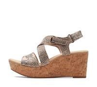 Clarks Women's Rose Way Wedge Sandal, Beige Metallic Synthetic, 9 Wide