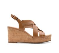 Clarks Sabina Sling Leather Wedges - Tan, Brown, Size 7, Women Brown