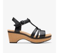 Clarks Womens Seannah Madi Black Leather Wedges Leather Casual