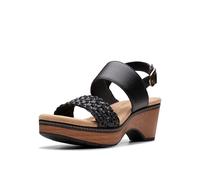 Clarks Women's Seannah Step Wedge Sandal, Black Leather, 6 UK