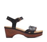 Clarks Women's Seannah Way Wedge Sandal, Black Leather, 7 UK