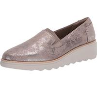 Clarks Women's Sharon Dolly Loafer, Pewter Metallic Textile, 10 Wide
