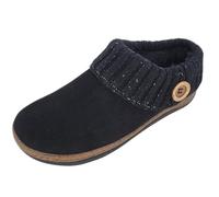 Clarks Women's Suede Leather Slipper with Knitted Sweater Collar & Faux Fur Lining - Indoor/Outdoor House Slippers for Women with Cork Midsole Clog, Black/Gold, 5.5 UK