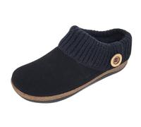 Clarks Women's Suede Leather Slipper with Knitted Sweater Collar & Faux Fur Lining - Indoor/Outdoor House Slippers for Women with Cork Midsole Clog, Black/Black, 4.5 UK