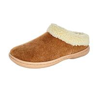 Clarks Womens Slipper Suede Leather With Faux Sherpa Collar JMH1894 - Plush Memory Foam Footbed - Indoor Outdoor House Slippers For Women, Cognac, 6.5 UK