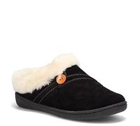 Clarks Womens Suede Leather Clog Slipper JMS0411B - Warm Plush Faux Fur Lining - Indoor Outdoor House Slippers For Women, Black, 4.5 UK