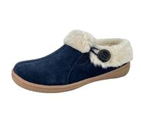 Clarks Womens Suede Leather Slipper with Gore and Bungee JMH2213 - Warm Plush Faux Fur Lining - Indoor Outdoor House Slippers For Women, Navy, 4.5 UK