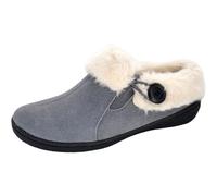 Clarks Womens Suede Leather Slipper with Gore and Bungee JMH2213 - Warm Plush Faux Fur Lining - Indoor Outdoor House Slippers For Women, Pewter, 6.5 UK