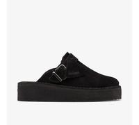 Clarks Womens Trek Wedge Mule Black Suede Slip Ons,Mules Suede Casual