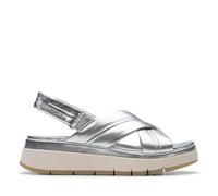 Clarks for woman. 26181472 Tuscan Cross leather sandals (37.5), Silver, 3 to 5 cm, Velcro, Casual
