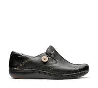 Clarks Womens Un Loop Black Leather Slip Ons