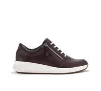 Clarks Women's Un Rio Zip Burgundy Leather Trainers in Red | Size: 4.5-Wide Fit Clarks Red 4.5-Wide Fit