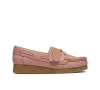Clarks Womens Wallabee EVO Sea Light Pink Leather Loafers,Slip Ons,Wallabee,Boat