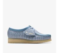 Clarks Womens Wallabee Powder Blue Crocodile Wallabee,Lace Up Leather Casual
