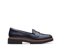 Clarks Women's Westlynn Glow Navy Leather Loafers, Slip Ons in Blue | Size: 7/Standard Fit