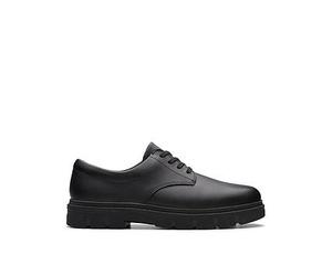 Clarks Youth Lorcam Loop Lace Leather School Shoe, Black, Size 3 Older Black