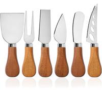 Clarmonde Premium Stainless Steel Cheese Tool Set - Cheese Knife Set - Cut, Spread All Your Favorite Cheeses (6 Wood Cheese Knife)