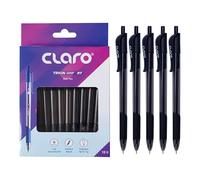 CLARO Trion Grip RT Retractable Ballpoint Pens, BLACK, Fine Point (0.7mm), Pack of 10, Smooth Ball Pens, Perfect for School Office Home Everyday Use