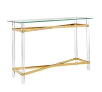 clarox rectangular glass console table in clear and gold
