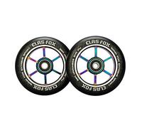 CLAS FOX 100mm One Pair Pro Stunt Scooter Wheels with ABEC-9 Bearings CNC Metal Core Graviti (2pcs) (Black PU Rainbow Core)