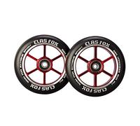CLAS FOX 110mm One Pair Pro Stunt Scooter Wheels with ABEC-9 Bearings CNC Metal Core (2pcs) (Black PU Red Core)
