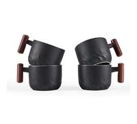 CLASGLAZ 70ml Ceramic Espresso Cups with Wooden Handle, Set of 4,