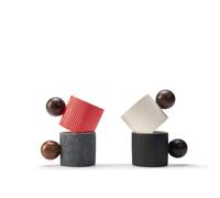 CLASGLAZ Espresso Cups 70ml, Small Ceramic Coffee Cups, Mini Mugs with Round Wooden Handle, Vertical Stripes Tea Cups (Multicolor, 4pcs)