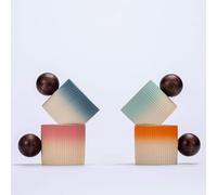 CLASGLAZ Espresso Cups 70ml, Small Ceramic Coffee Cups, Mini Mugs with Round Wooden Handle, Vertical Stripes Tea Cups (Multicolor-b, 4pcs)