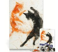 Clash of The Cats Hard Jigsaw Puzzle for Adults 1000 Pieces Restful Game Smooth Joint Family Bond Art Decor (38x26cm)