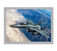 Clashman Military US Airforce F-15 Strike Eagle Fighter Photo Artwork Framed Wall Art Print A4 Artery8 Light Grey One Size