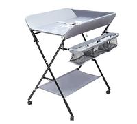 CLasmsns Multi-Functional Changing Station - Mobile Diaper Table with Safety Belt, Storage Shelves & Universal Wheels for Newborns up to 25kg (Gray)