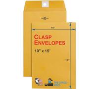 Clasp Envelopes, 10" x 15" Envelopes, Gummed Flap With Metal Clasp Closure, Perfect For Office, Home And School Use, 28Lb Brown Craft Envelopes - 10" x 15" - 5 Envelopes Per Pack