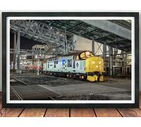 Class 37 Locomotive Framed Print. 37901 Mirrlees Pioneer. Railwayana, Train, English Electric, Picture, Poster, Europhoenix, British Rail, Railfreight Metals sector. (Black Frame, 43cm x 33cm)