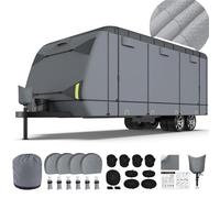 Class A RV Cover 24-26ft, Upgraded Trailer RV Cover with 7-PLy Layers Slide Out Zippered Opening, Ultra Waterproof Windproof Anti-UV Travel Trailer Cover Breathable Fabric Reflective S(Size:37ft-40ft)