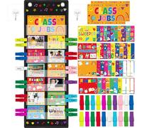 Class Jobs Pocket Chart for Classroom Decorations, 45 Colored Clips & 45 Behavior Cards, Teacher Must-Have Helper for Back to School Birthday Party Decor