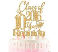 Class of 2016 10 Year Reunion Cake Topper, Happy 10th Anniversary Cake Decor, Welcome Back/10 Years Later, Class Reunion Graduation Memory Party Decorations Supplies Gold Glitter