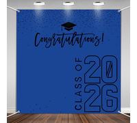 Class of 2024 Graduations Backdrop Black Gold Congrats Grad Party Photo Background, 6 * 6ft Large Booth Props Congratulations Banner for 2024 Graduation Party Decorations Supplies（Blue Black）