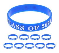 Class of 2024 Silicone Wristband 10pcs Blue Graduation Supply | Portable Wristband, Comfortable Soft Silicone Bracelet for Team, Graduation Gifts for Parties